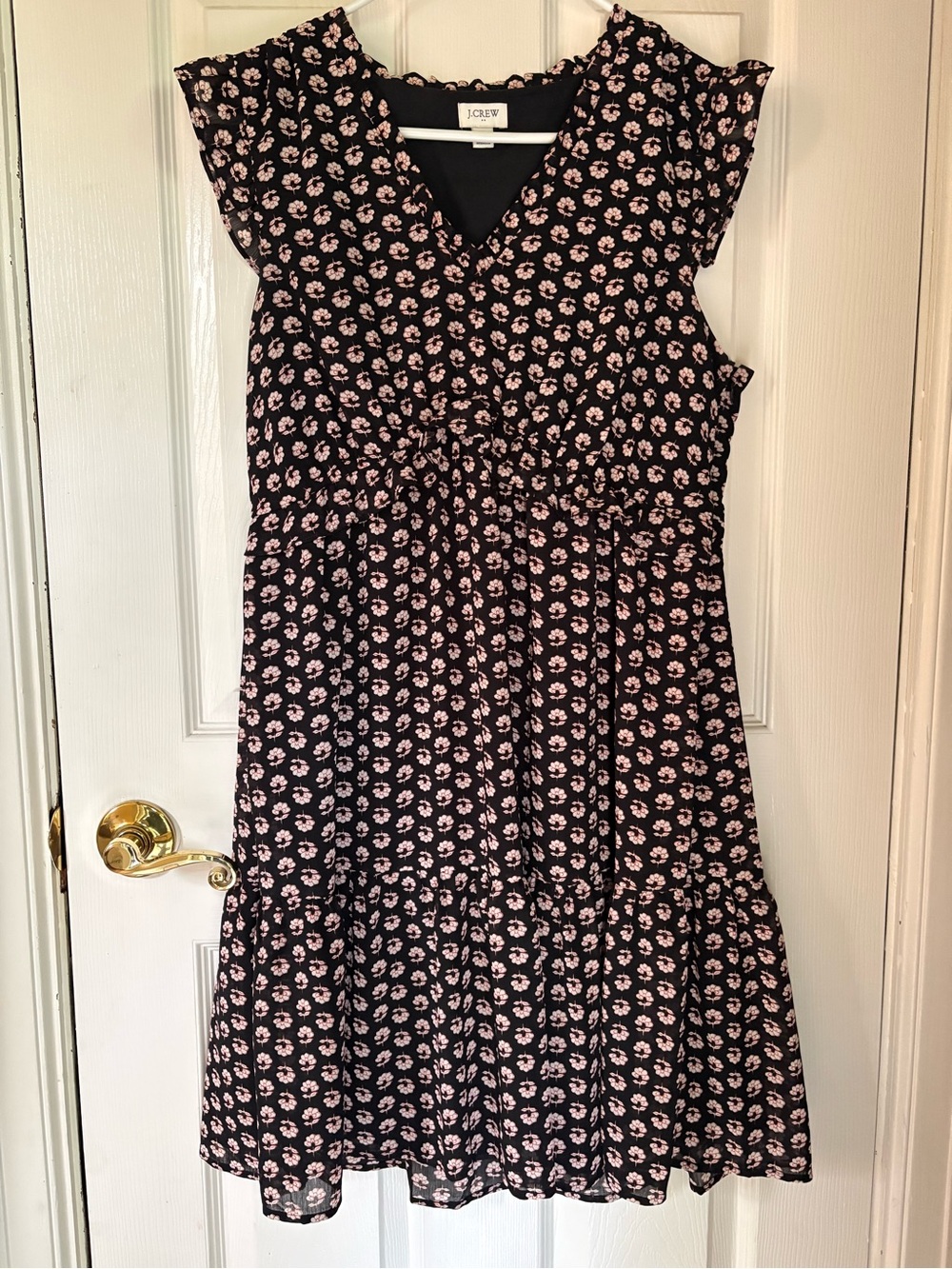 J. Crew Black Midi Dress with Pink Floral Print
